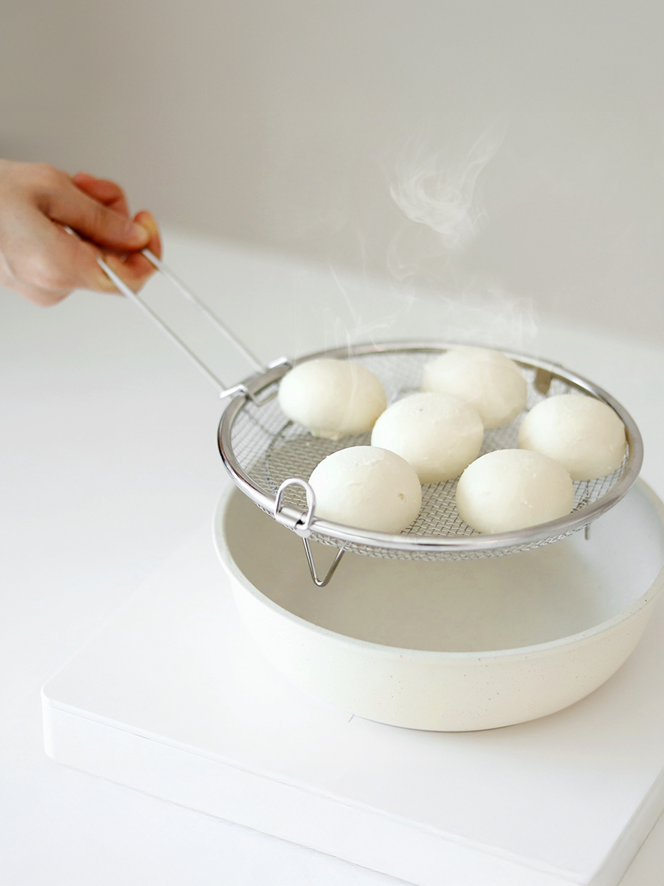 304 스텐 채반 찜기 22cm (탈부착 손잡이 포함) / 원형 핸들 채반 야채 찜기 스티머 이미지 8