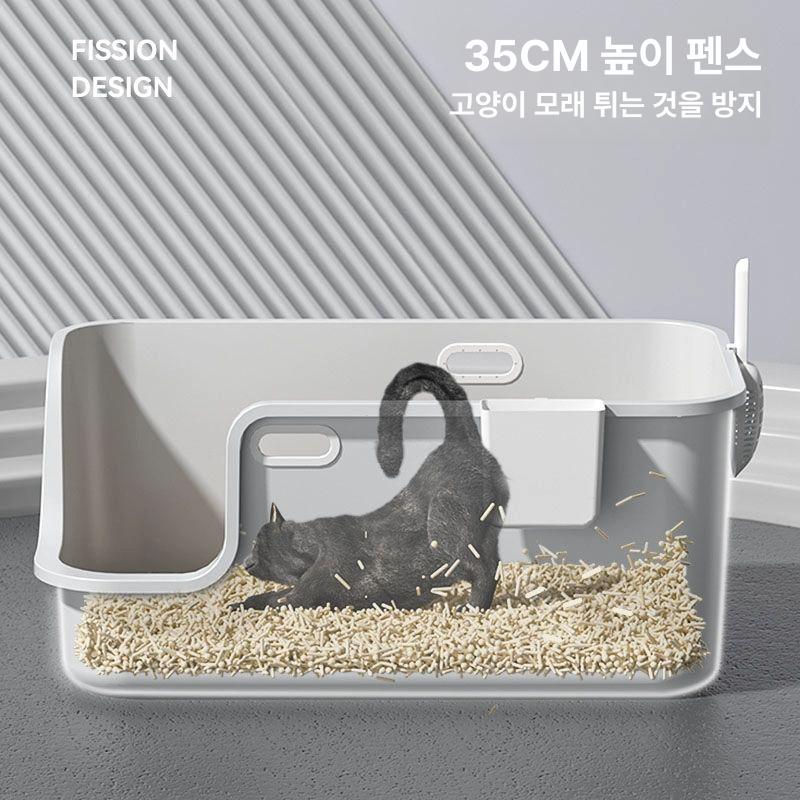 고양이 화장실 대형 배변통 와이드 고양이변기 후드형 82cm 크림옐로우 - 상세 이미지 4