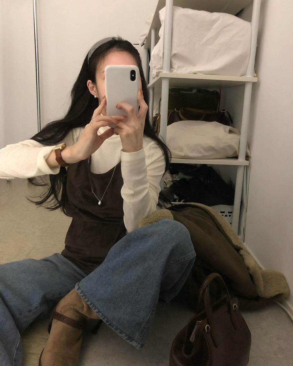 제듀 여성 겨울 레이어드 이너 스웨이드 홀터 뷔스티에 - 상세 이미지 2