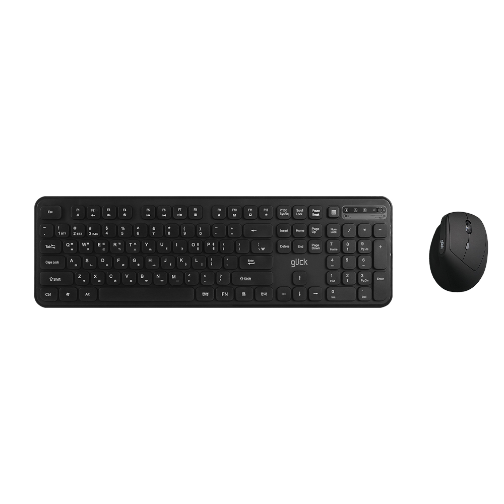지클릭커 오피스프로 WMK760 사일런스L 무선 블루투스 키보드 버티컬 마우스 세트 블랙 - 상품 이미지