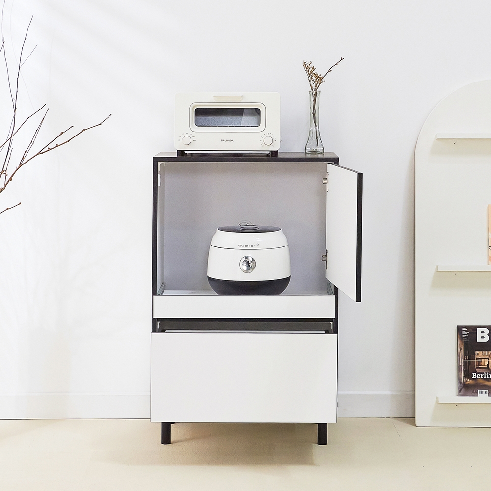 에그미 밥솥장 밥솥레일 슬라이딩 에어프라이어 밥통 선반 600x400x935mm, 2단, 화이트