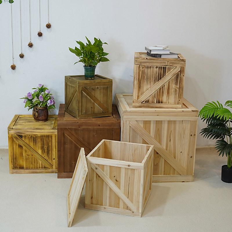 원목 수납함 복고 스타일 수납 우드프레임 정사각형 소품 내추럴 우드 컬러 50 x 50 x 50cm - 상세 이미지 2