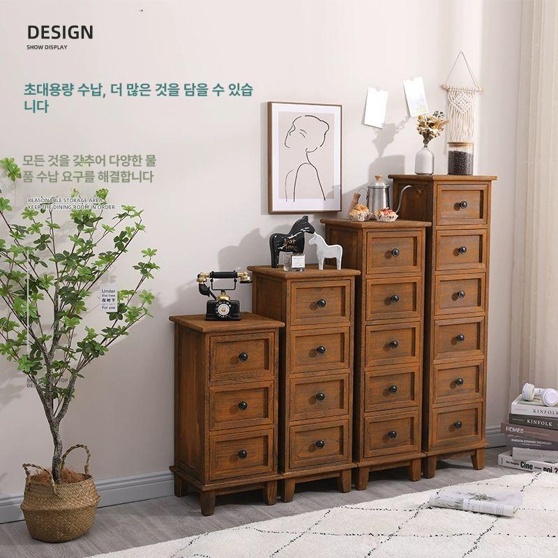 엔틱 모듈 수납 틈새 프렌치 북유럽 스타일 빈티지 침실 핑크 3단 서랍 30 x 30x64 완전 조립 완료 - 상세 이미지 2