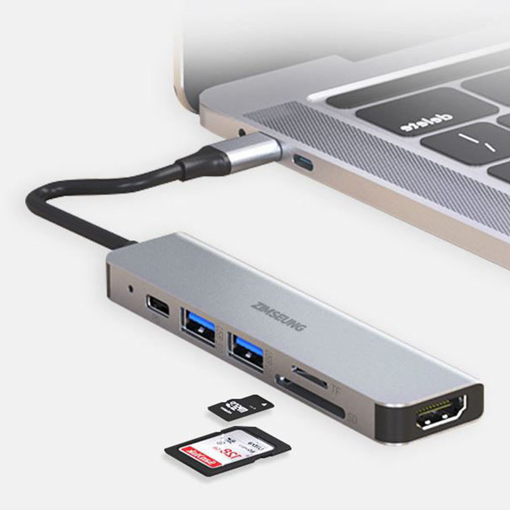 멀티 노트북 허브 맥북 6in1 USB 포트 c타입 HDMI 4K - 상품 이미지