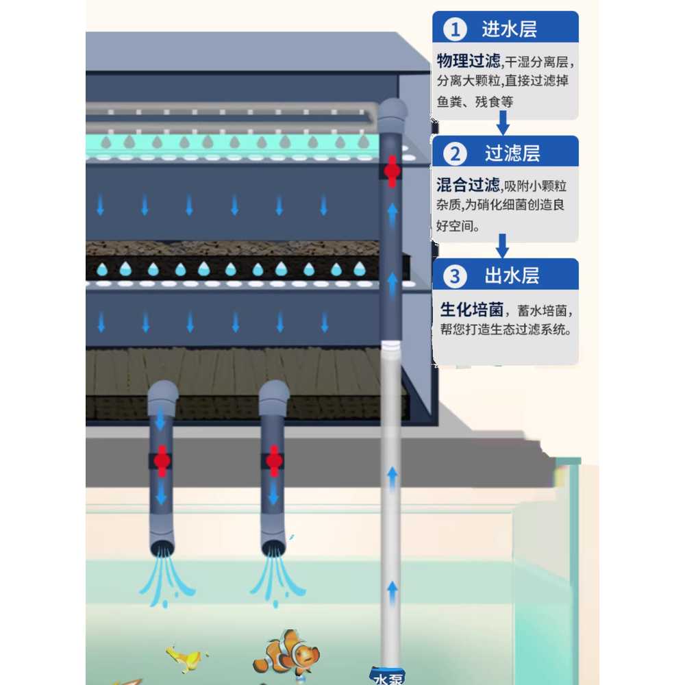 대형 연못 여과기 펌프 필터 수족관 화장실 워터펌프 중형 2단 풀세트 - 상세 이미지 4