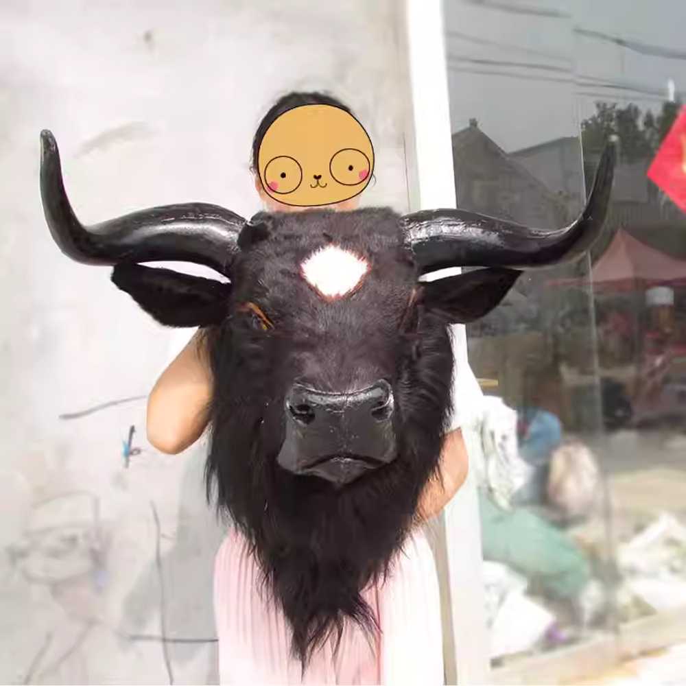 헌팅트로피 현관 실내인테리어 장식품 미국식 개성 가죽 검정 황소 머리 대형 - 상세 이미지 4