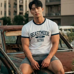 비스트모드 레트로 링거 머슬핏 반팔 티셔츠 헬스 짐웨어 BSMD 착용 후기 | 사이즈/핏 총정리 - 상품 이미지 1