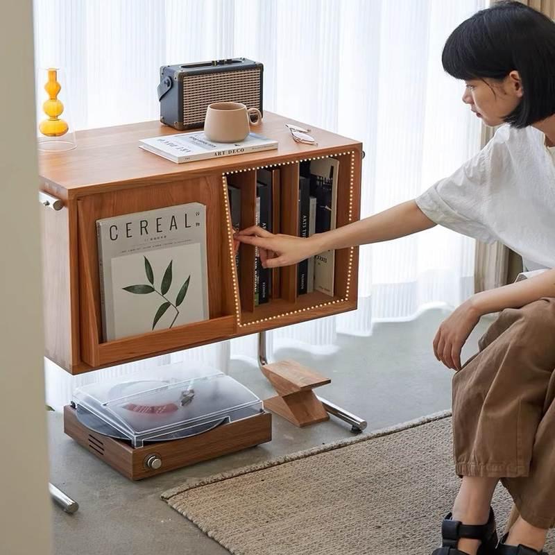 원목 엘피 선반 레코드 보관함 플레이어 거치대 바이닐 체리 완제품 다리4개직접설치필요 60x72x39cm - 상세 이미지 3