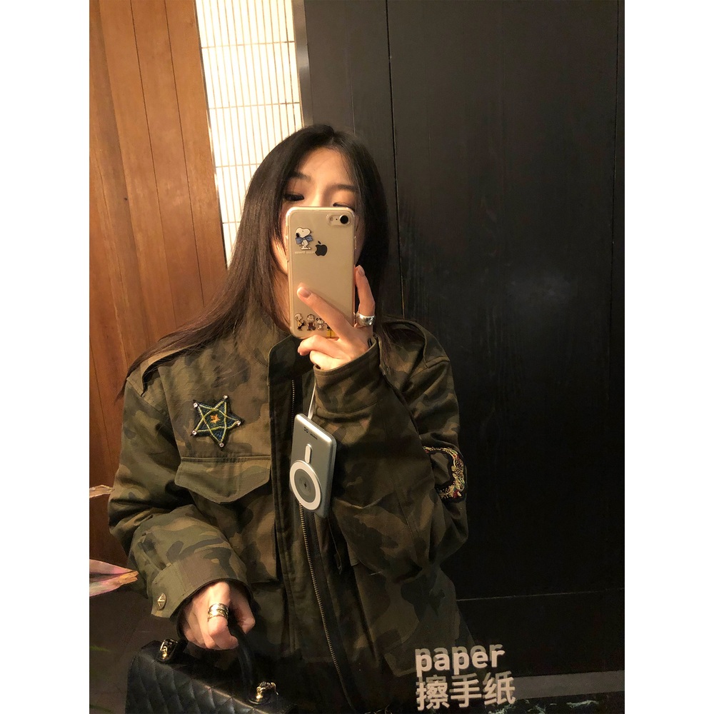 패치견장 밀리터리 야상점퍼 카모플라주패턴 안감퀼팅 바람막이 유니크 봄가을 디자인 - 상세 이미지 4