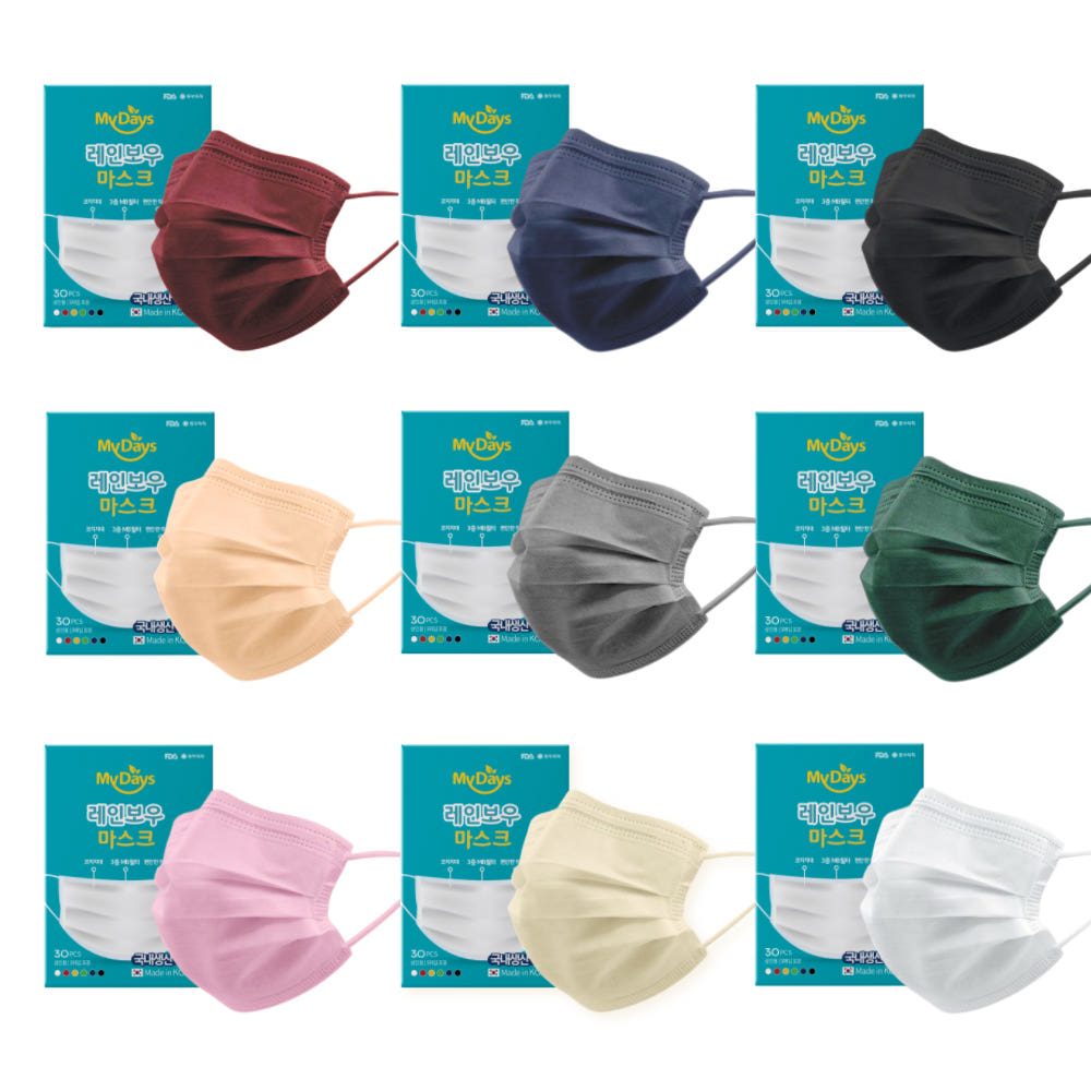 마이데이즈 MB필터 레인보우 국산 일회용 컬러덴탈마스크 중형 색깔 유색 무지개 색상