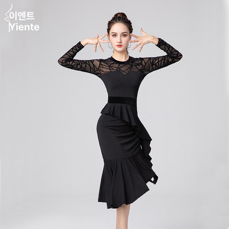 라인댄스 원피스 연습복 라인댄스복 사교댄스복 라틴댄스복 블랙 드레스+언더웨어 m - 상세 이미지 3