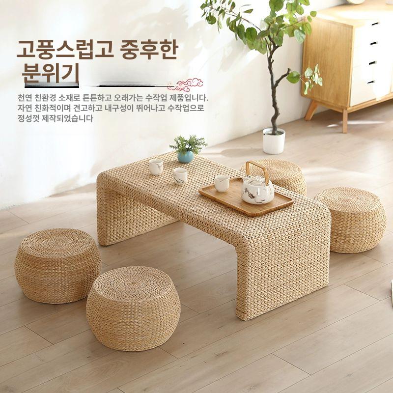 라탄 좌탁 테라스 벤치 다도 찻상 다다미 스툴 좌식탁자 소형 테이블 60 x 45x30cm 완전 조립 완료 - 상세 이미지 3
