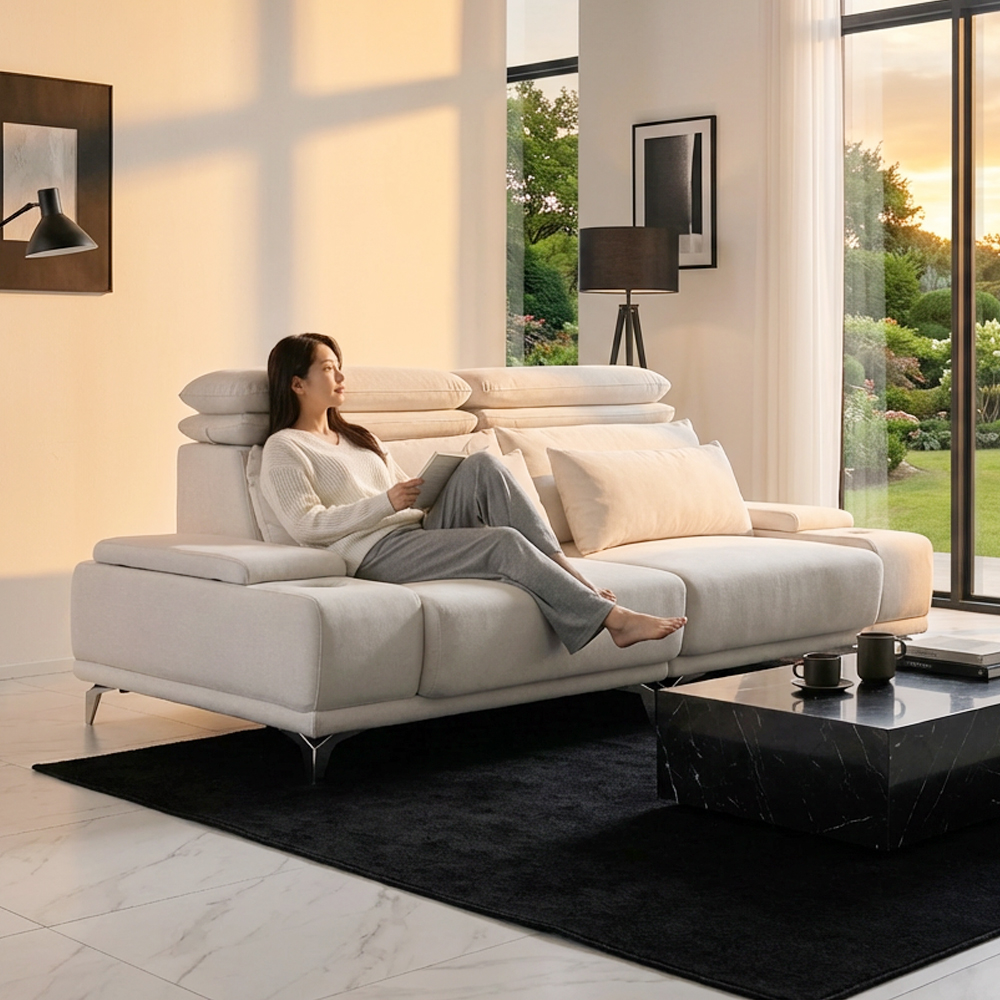 미엘라 슬라이드 모션 아쿠아텍스 쇼파 무빙 확장 패브릭 소파 sk 크림그레이, 3인용