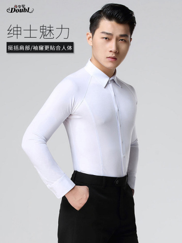 댄스복 상의 남성 셔츠 라틴 사교 스포츠 공연 슬림 - 상세 이미지 4