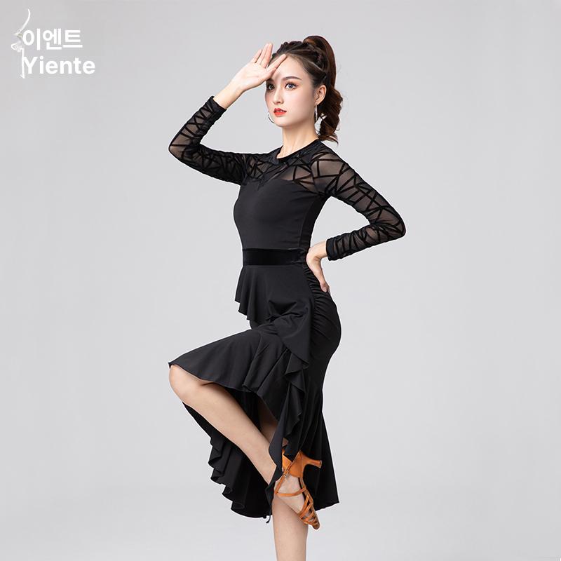 라인댄스 원피스 연습복 라인댄스복 사교댄스복 라틴댄스복 블랙 드레스+언더웨어 m - 상세 이미지 4