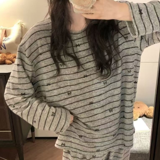 파자마 세트 학생 집에서 입는 여름 밴딩 수면 잠옷 홈웨어 상하의 여자 여성 데일리 리본 - 상품 이미지