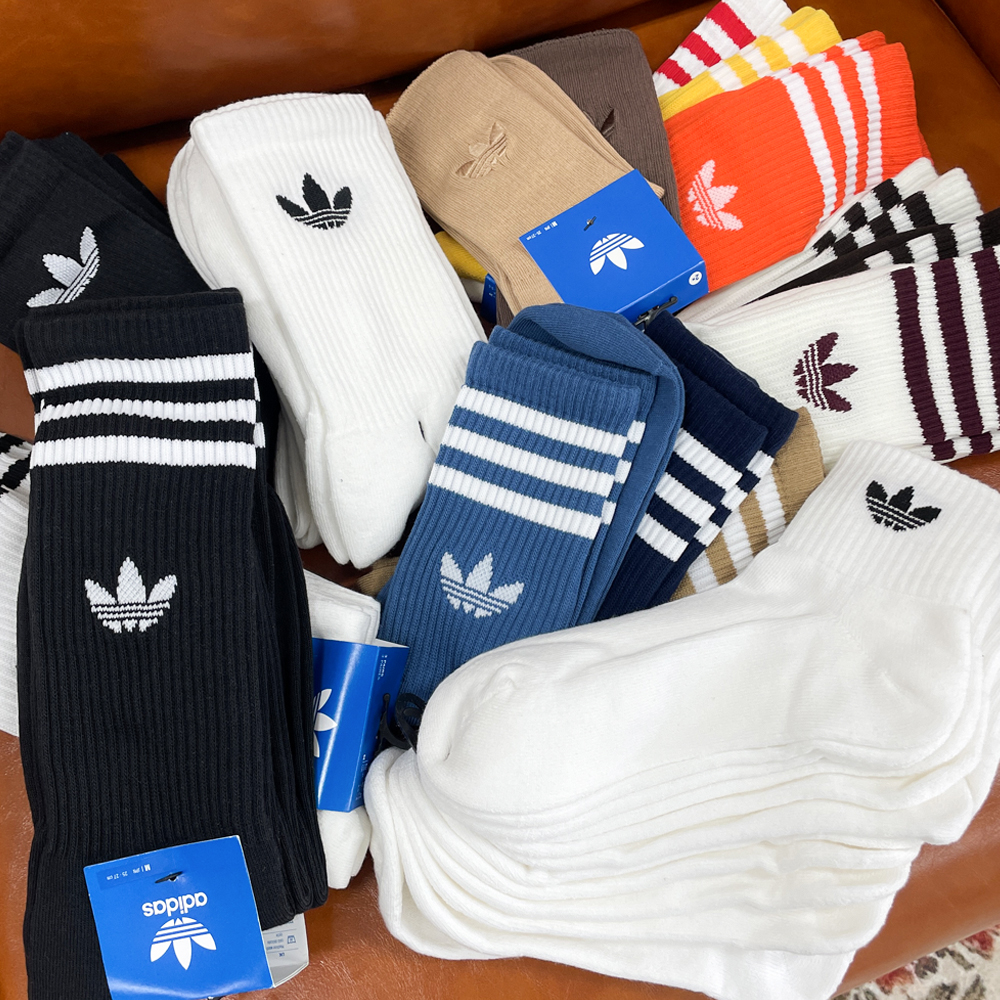 아디다스 양말 크루 삭스 솔리드 미드컷 장목 발목 삼선 3켤레 제품 이미지
