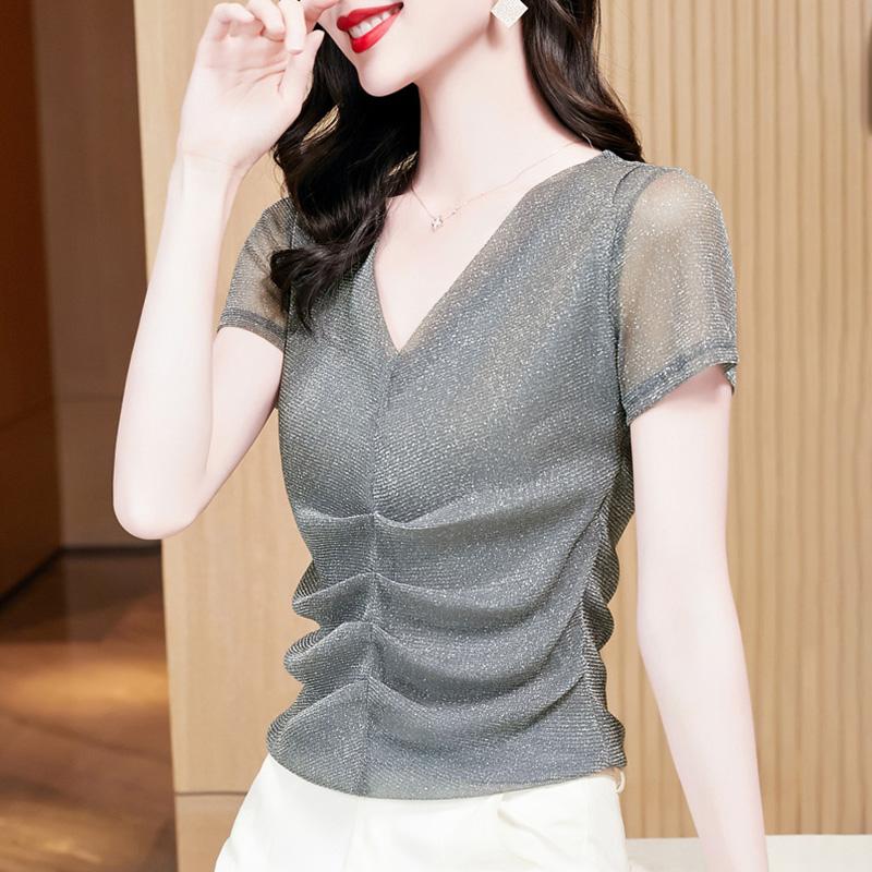 라인댄스 블라우스 줌바 스팽글 장식 벨리 반팔 의상 2616그레이 반팔 m - 상세 이미지 2