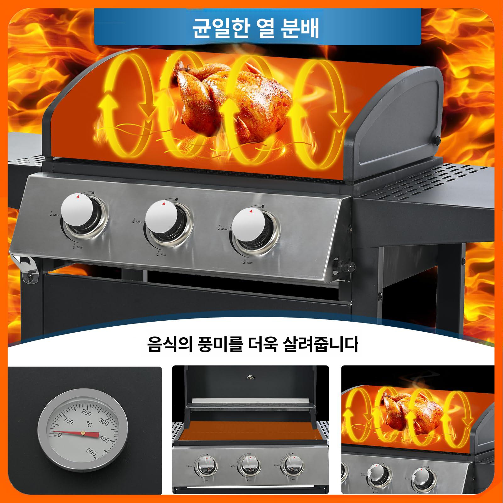 바베큐그릴 야외 바베큐 숯불 겸용 화로 야끼 석쇠 가스 패키지 1 3버너헤드 - 상세 이미지 5