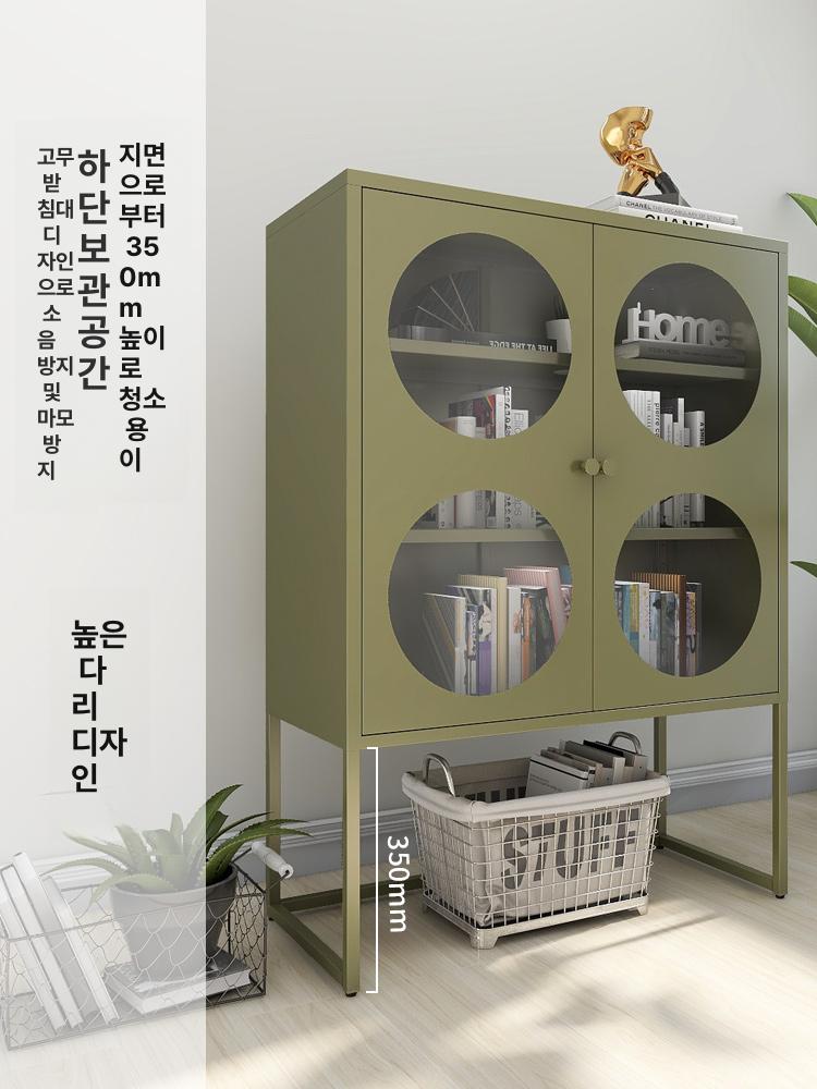 철제 거실 다용도 수납 파스텔 컬러 캐비닛 원형 선반 차이니즈레드 소형 원형 유리문 - 상세 이미지 3