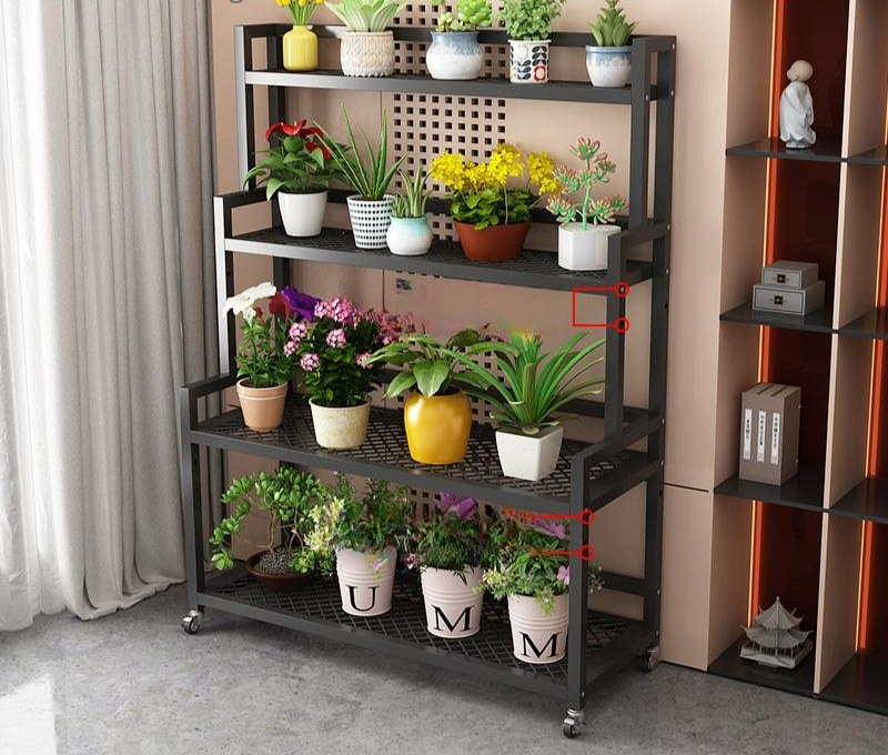 화분진열대 휠 화분랙 선반 정리대 베란다 범용 1단계 4단 120 x 40x156 블랙 - 상품 이미지