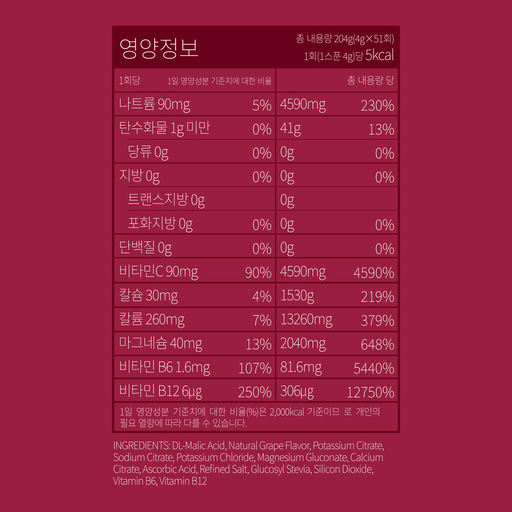 뉴트리코스트 전해질 일렉트로라이트 하이드레이션 포도향 51회분 - 상세 이미지 5