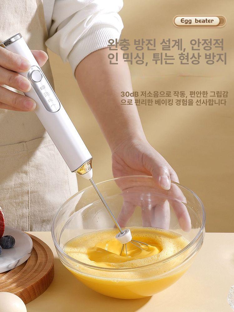 무선 휘핑기 카페용 거품기 제빵용 믹서 핸드 휴대용 스탠다드 더블 헤드 퓨어블랙 - 상세 이미지 4