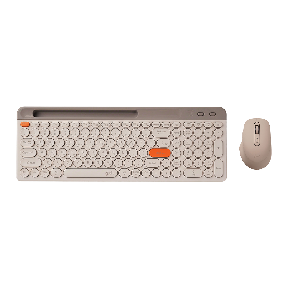 지클릭커 오피스프로 WMK929B 멀티페어링 무선 블루투스 태블릿 키보드 마우스 세트 밀크카라멜 베이지 - 상품 이미지