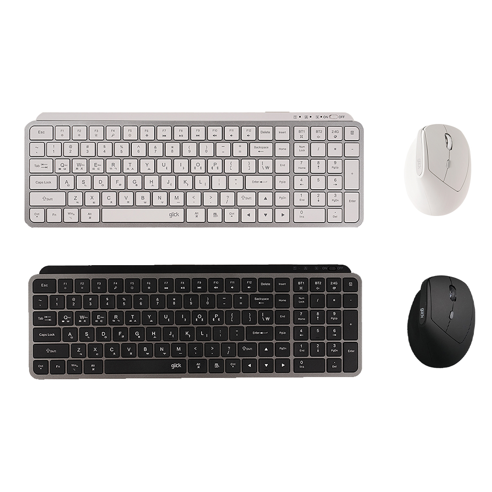 지클릭커 오피스프로 WMK260 무선 블루투스 펜타 키보드 버티컬 마우스 세트 화이트 - 상세 이미지 2