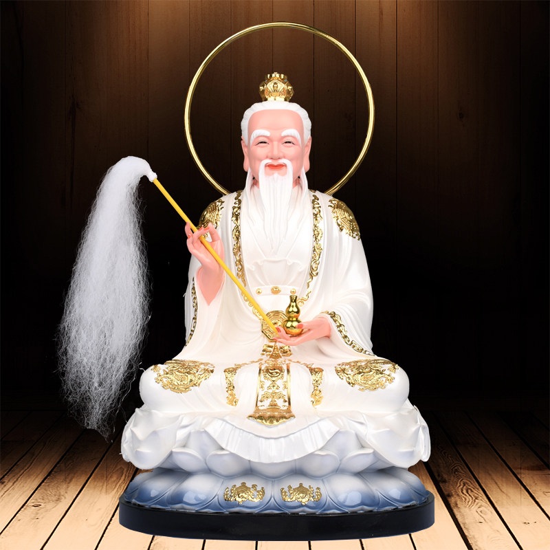 산신 할아버지 도자기 수공예채색 연꽃좌대 광배 백학지팡이 좌상 불교 신당 공양 - 상품 이미지