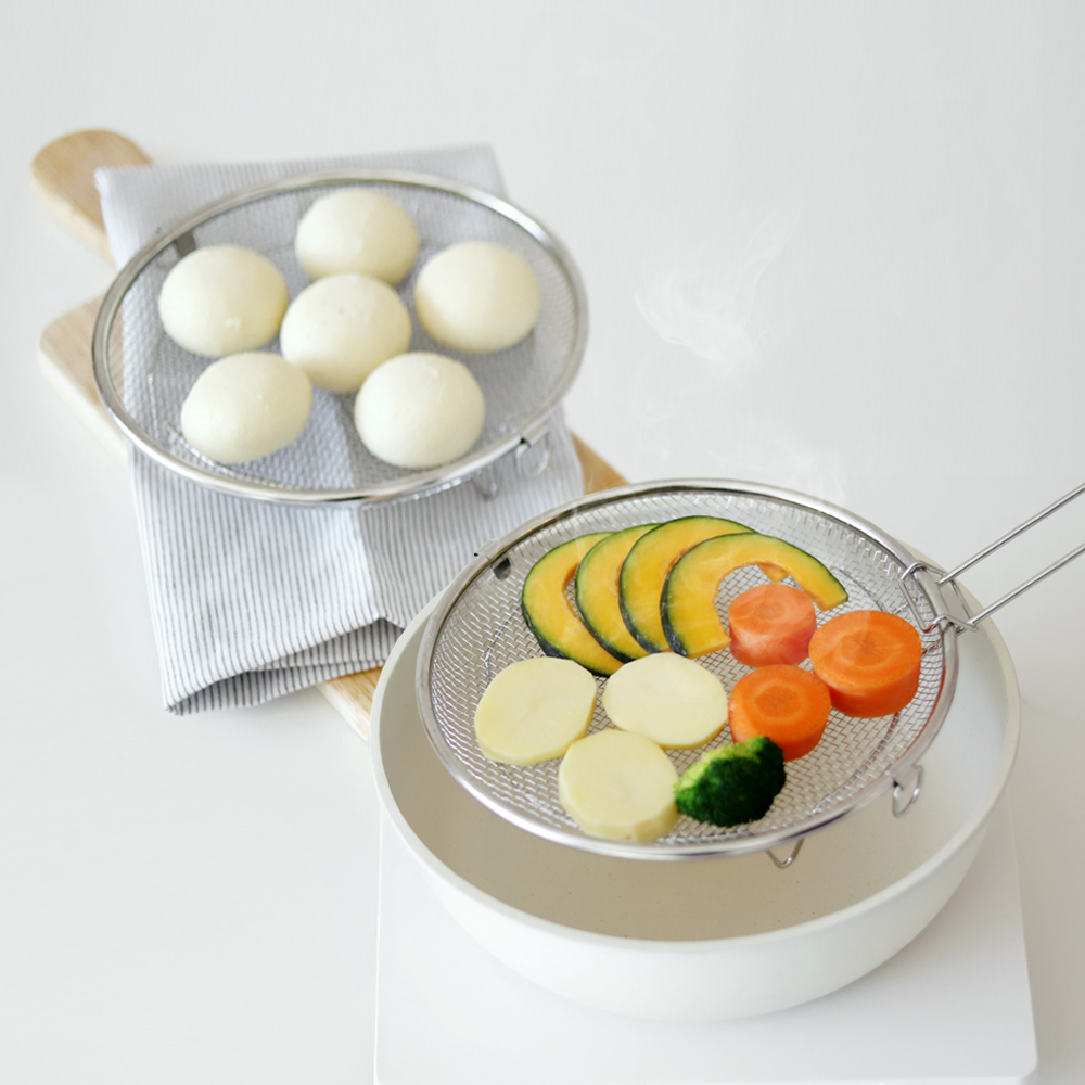 304 스텐 채반 찜기 22cm 2P (탈부착 손잡이 포함) / 원형 핸들 채반 야채 찜기 - 상세 이미지 2