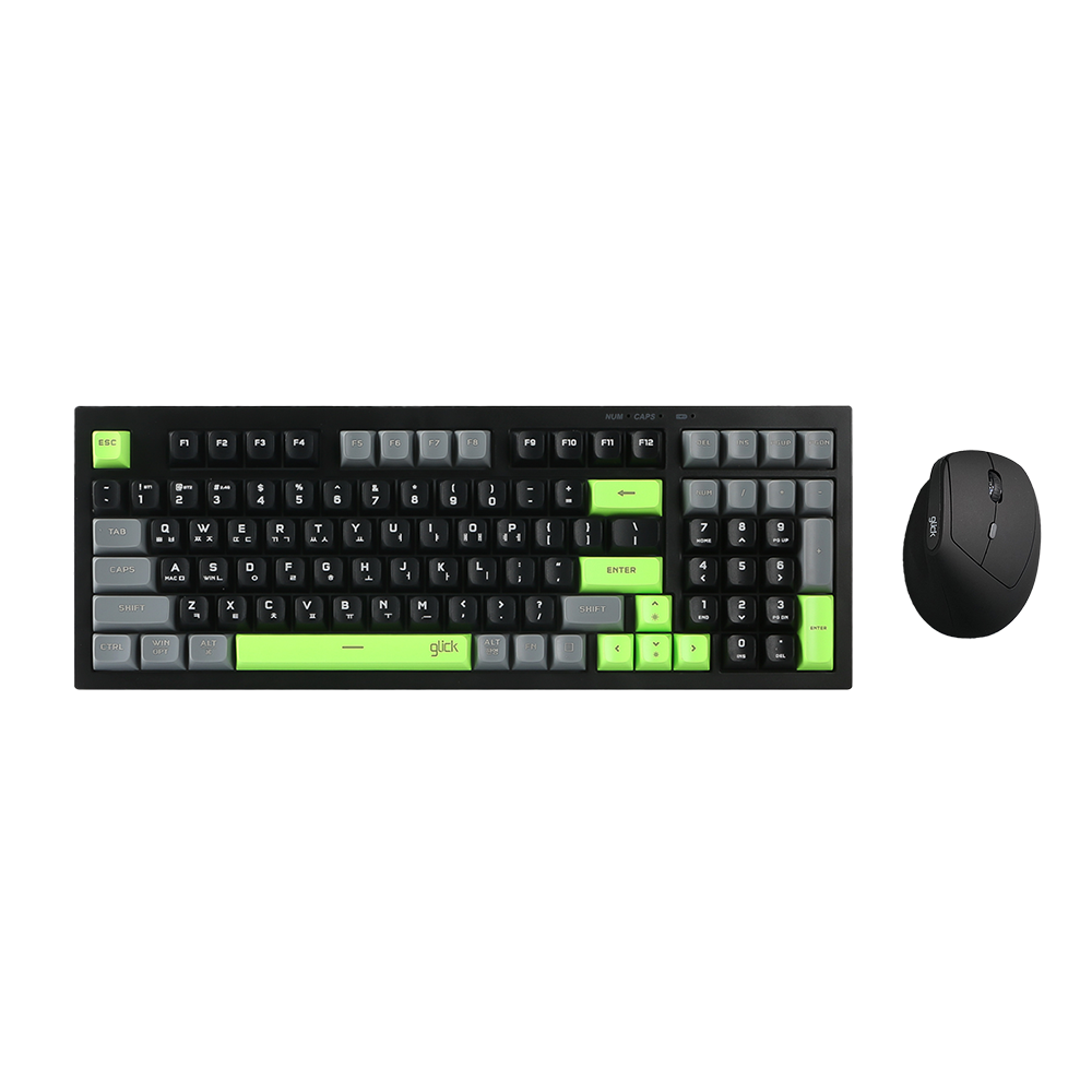 지클릭커 오피스프로 WMK560 사일런스M 무선 블루투스 키보드 버티컬 마우스 세트 98키 Poker Green - 상품 이미지