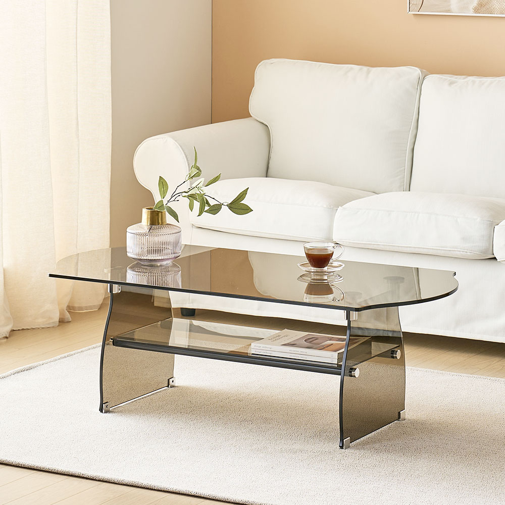 뮤트 강화유리 10T 사각 소파 투명 유리 거실 테이블 1200