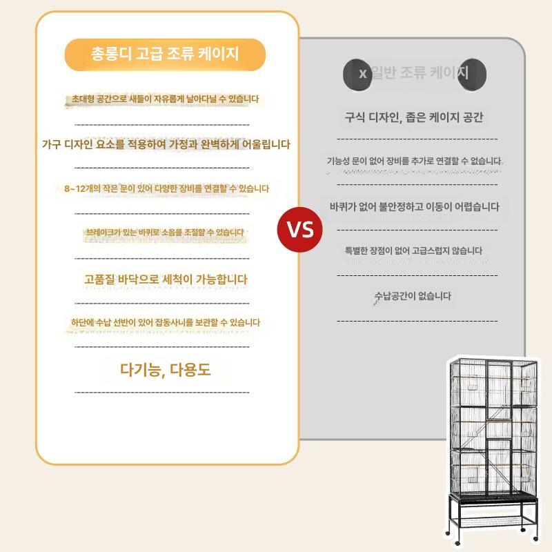 대형 철재 새장 케이지 날림장 이동식 둥지 SC7-2 블랙 수납 선반 포함 - 상세 이미지 4