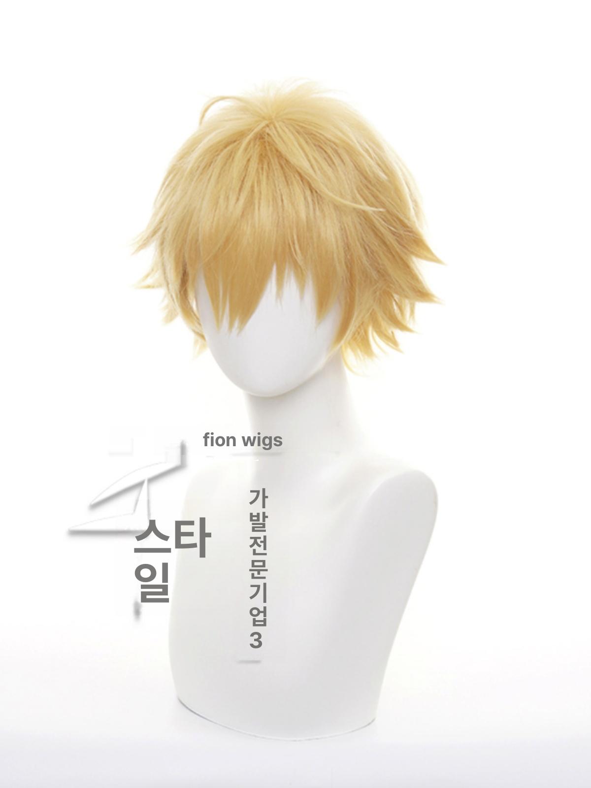 코스프레 가발 단발 무대용 파티용 금발 내열성 앞머리 가발+헤어 네트 - 상세 이미지 3
