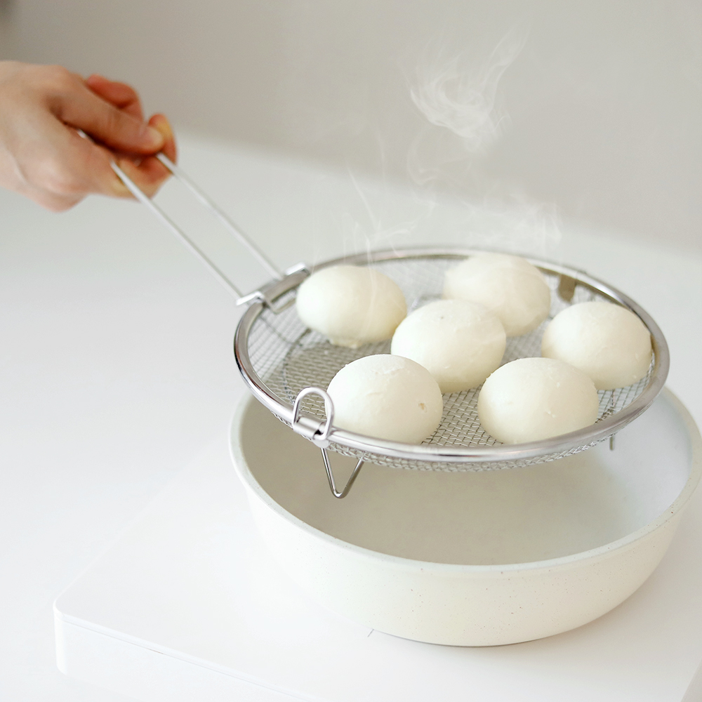 304 스텐 채반 찜기 19cm (탈부착 손잡이 포함) / 원형 핸들 채반 야채 찜기 스티머 - 상품 이미지
