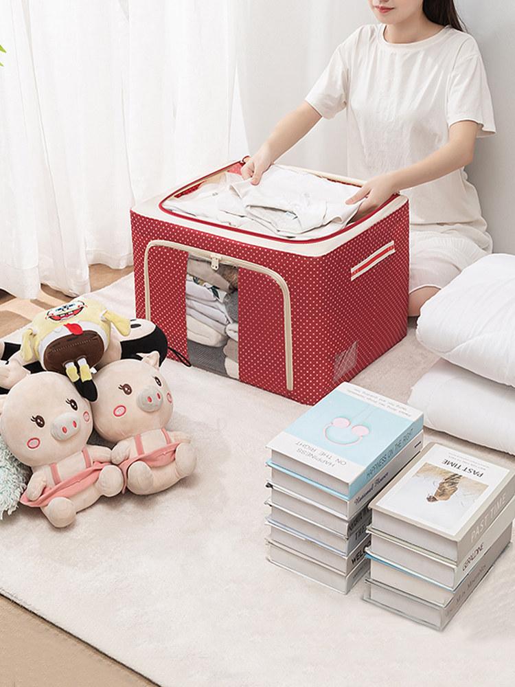 이불 수납함 리빙박스 언더베드 다용도 옷정리함 접이식 레드 도트 옥스퍼드 66L 50 x 40x33cm - 상품 이미지