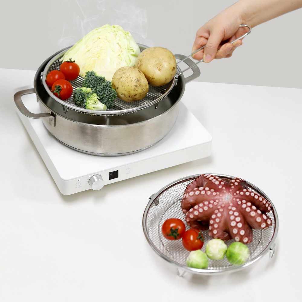 304 스텐 채반 찜기 22cm 2P (탈부착 손잡이 포함) / 원형 핸들 채반 야채 찜기 - 상품 이미지