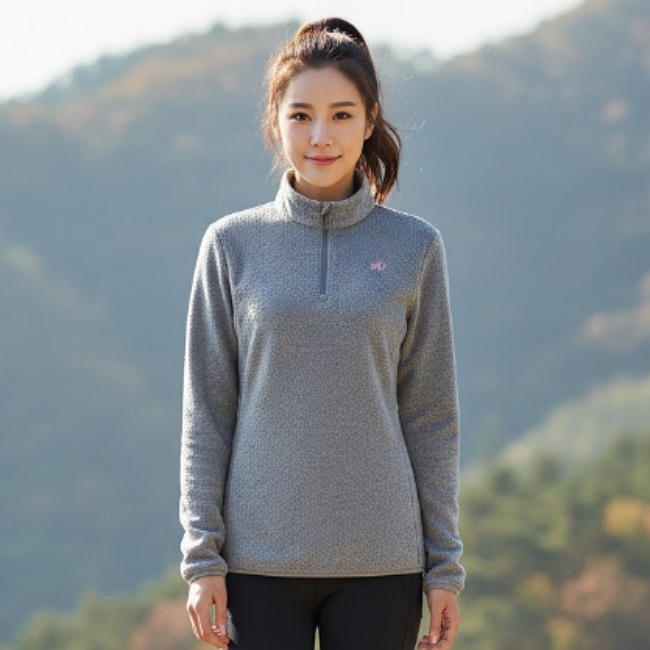 밀레 아웃도어 여성 간절기 무봉 반넥 집업 등산 티셔츠 - 상품 이미지