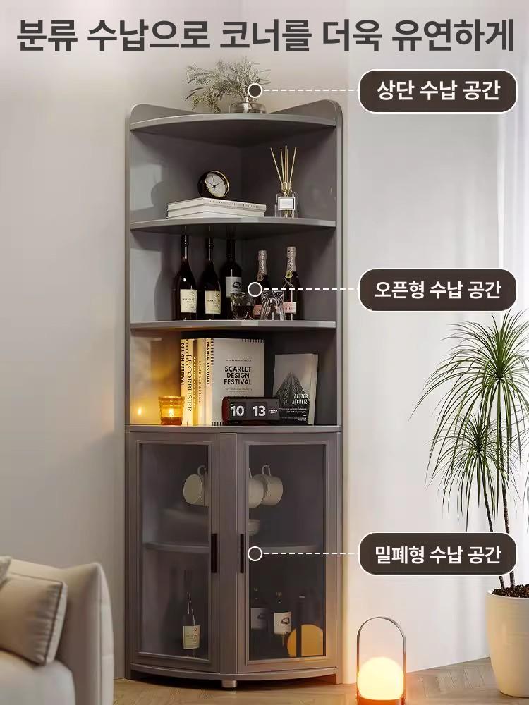 코너 수납장 삼각 장식장 북유럽 부엌 틈새장 거실 조립 181 x 50cm 미스트그레이 - 상세 이미지 2