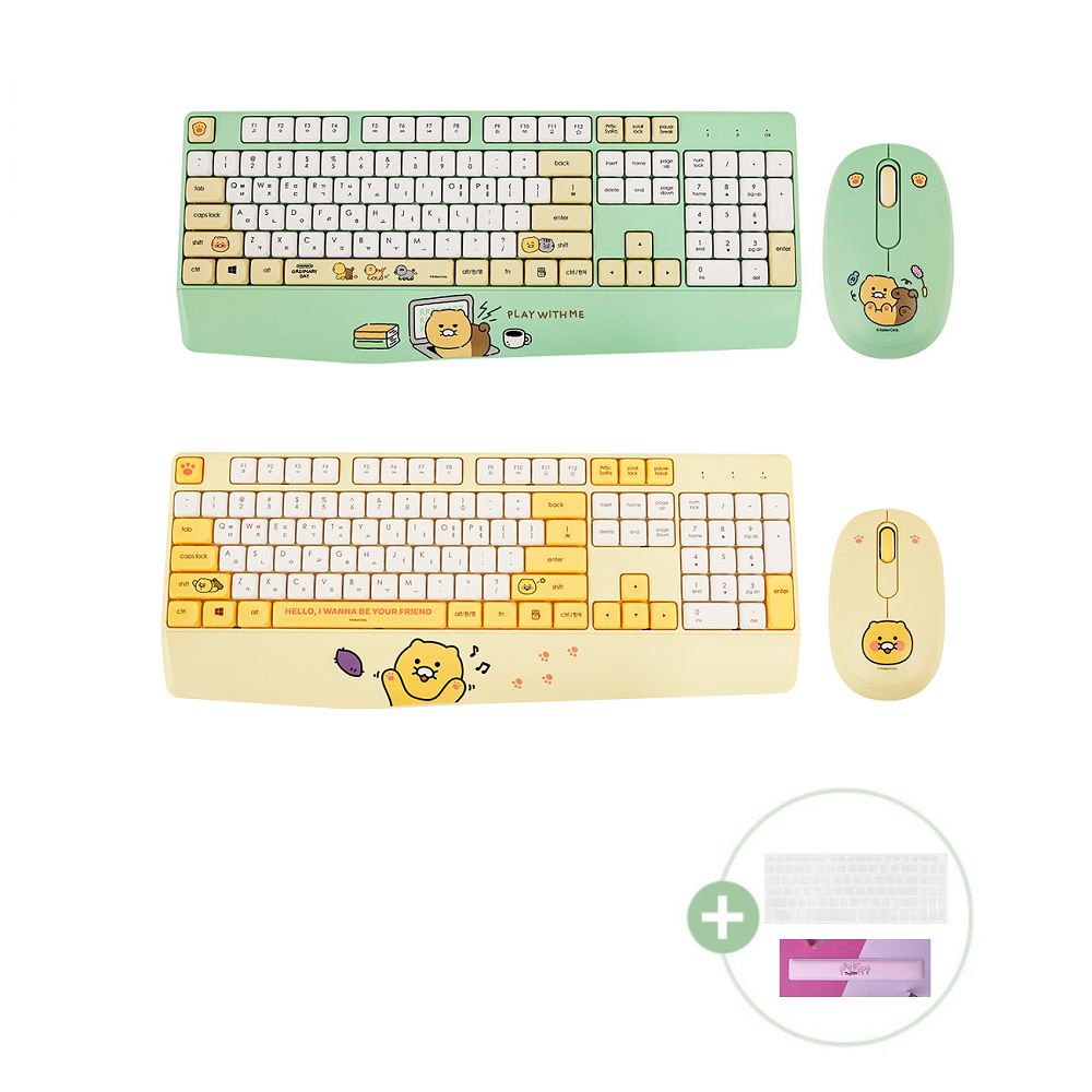 카카오프렌즈 춘식이 손목받침 무선 키보드마우스 세트+키스킨+손목보호패드+마우스패드 - 상세 이미지 2