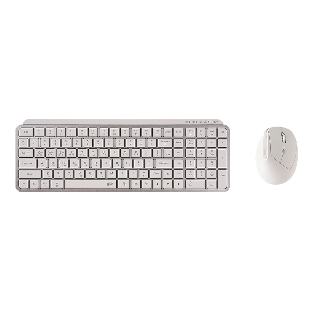 지클릭커 오피스프로 WMK260 무선 블루투스 펜타 키보드 버티컬 마우스 세트 화이트 - 상품 이미지