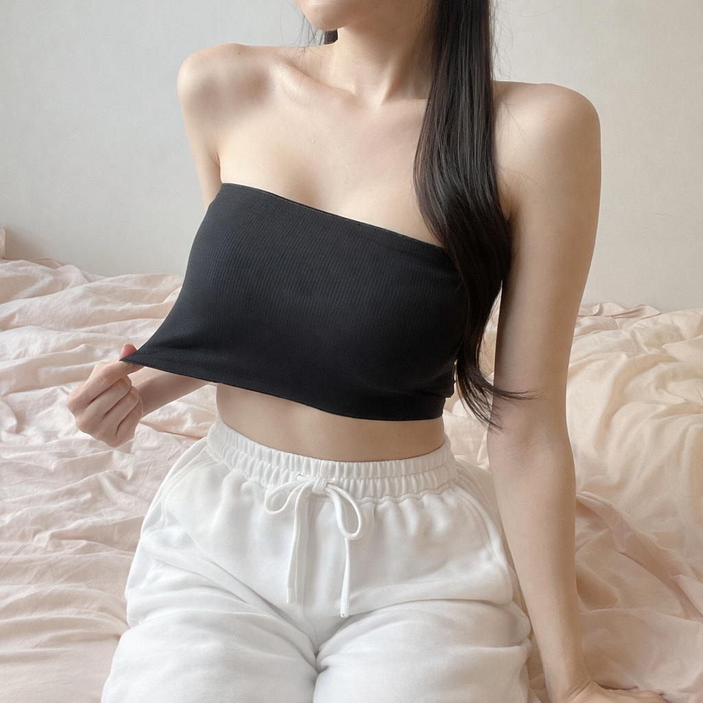 핑크앤다이아 오프숄더 심리스 튜브탑 끈없는 브라 노와이어 브라탑 웨딩 탱크탑 - 상품 이미지