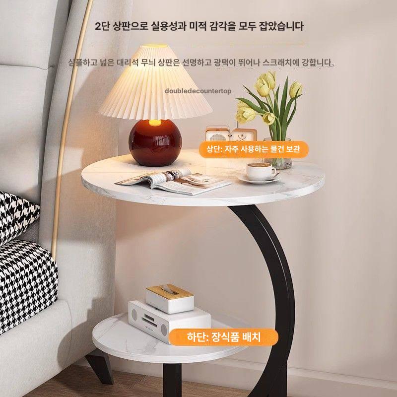원형 티테이블 커피 빈티지 인테리어 거실 원목 좌식 대리석 카페 테이블 모던 우드 탁자 - 상세 이미지 2