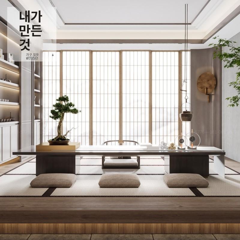 원목좌식테이블 다도 티 대형 테이블 일본식 다다미 라탄 탁자 미니 낮은 찻상 카페 다과상 - 상세 이미지 3