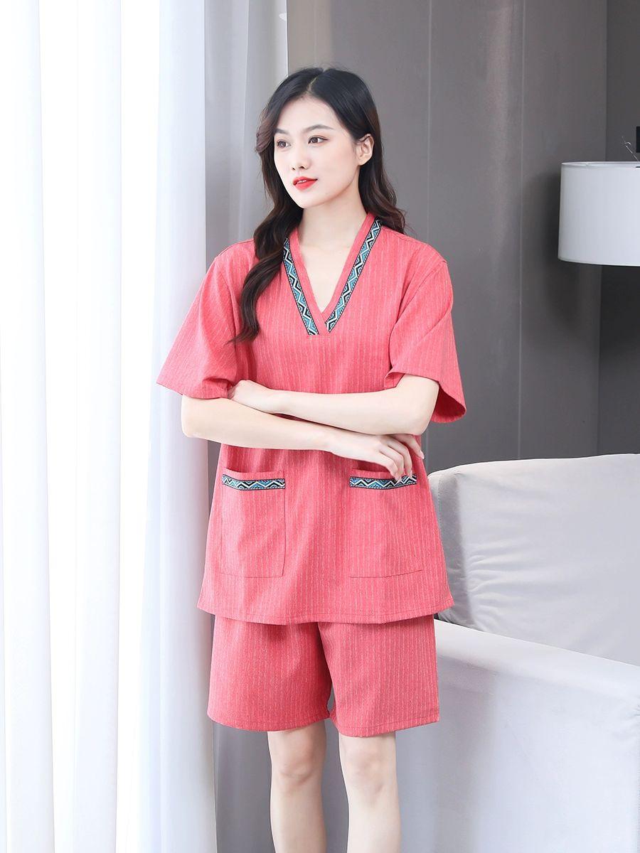 사우나 찜질복 반팔 빅사이즈 상하의 숯가마 남녀공용 로즈레드 여성용 m - 상세 이미지 4