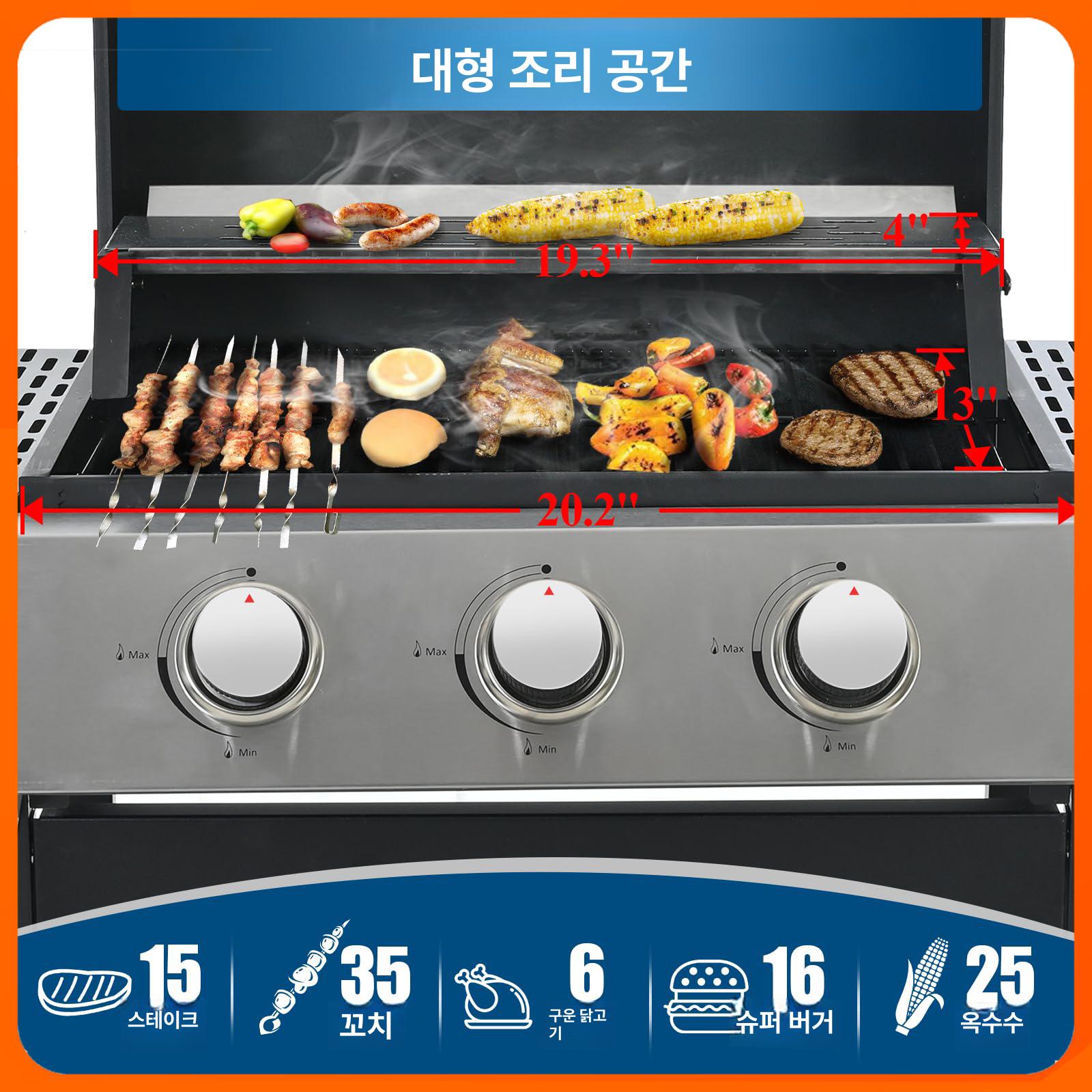 바베큐그릴 야외 바베큐 숯불 겸용 화로 야끼 석쇠 가스 패키지 1 3버너헤드 - 상세 이미지 2