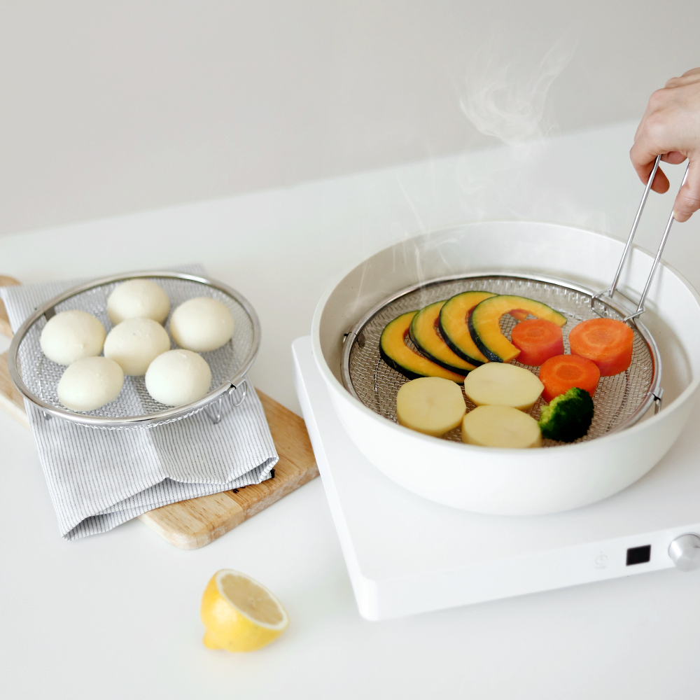 304 스텐 채반 찜기 19+22cm (탈부착 손잡이 포함) / 원형 핸들 채반 야채 찜기 - 상품 이미지