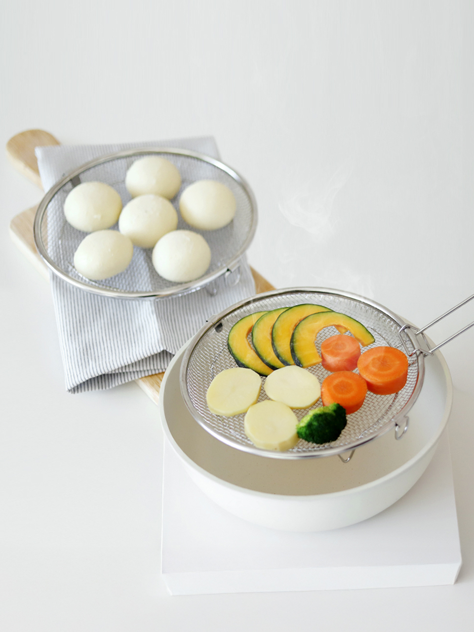304 스텐 채반 찜기 22cm 2P (탈부착 손잡이 포함) / 원형 핸들 채반 야채 찜기 이미지 8