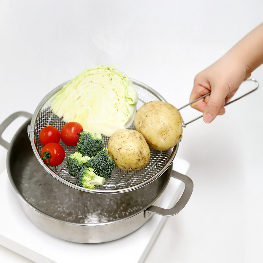 304 스텐 채반 찜기 22cm (탈부착 손잡이 포함) / 원형 핸들 채반 야채 찜기 스티머 - 상품 이미지